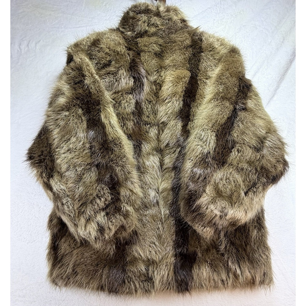 Vintage PD FURS Long Hair Beaver Fur Coat Heavy Jacket Brown Chevron Medium FLAW